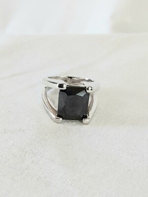 Silver Tone Cocktail Ring Square Black Stone Size 6 J8-1780