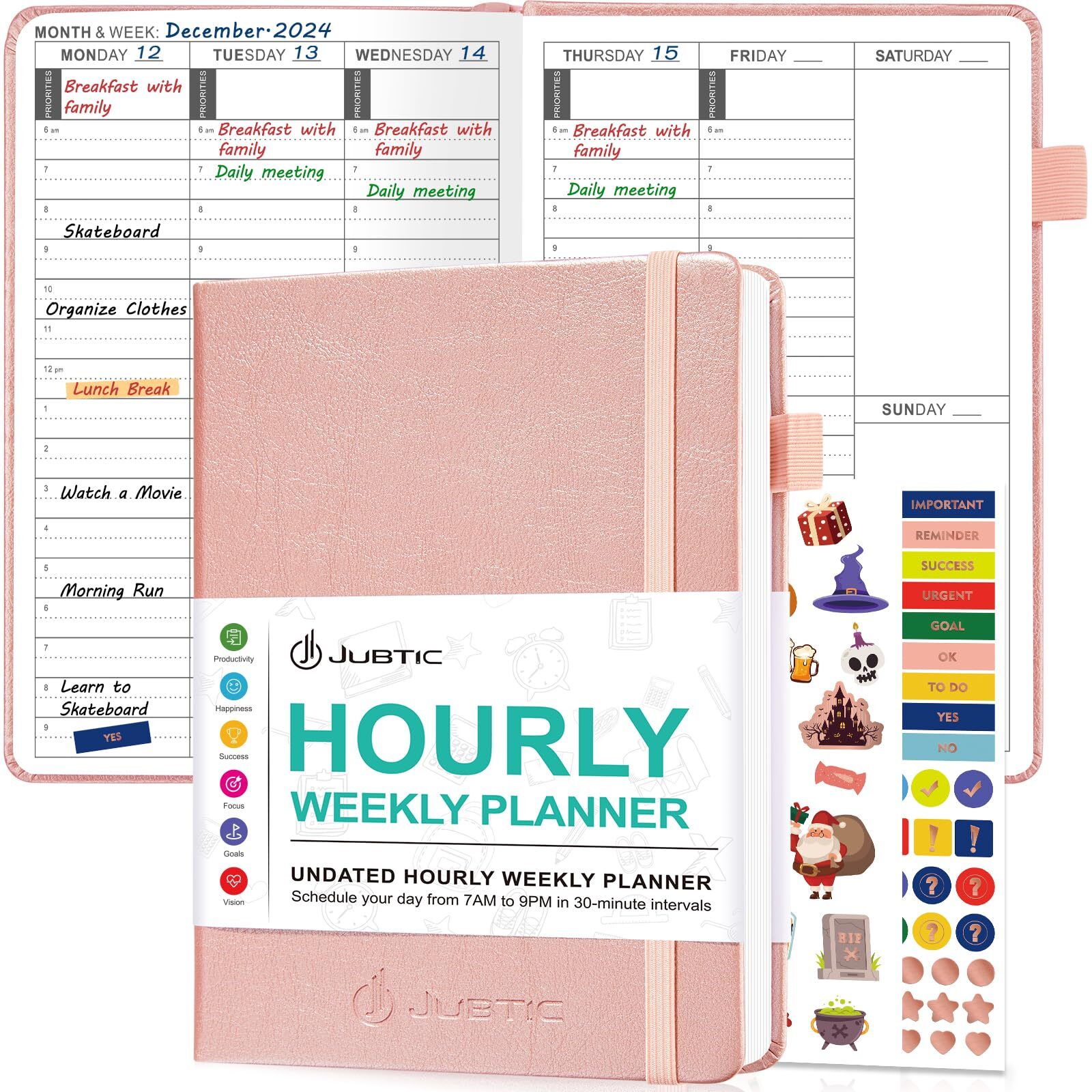 Undated Hourly Weekly Planner, Daily Monthly Appointment Book with 30-Minute ...
