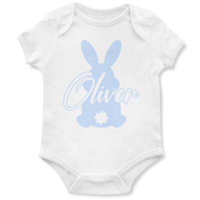 Personalisierter Strampler Ostern Jungen blau Hase Kaninchen individuell Frühling Unterhemden Baby