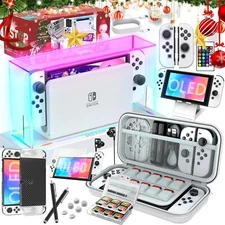 Nintendo Switch OLED Accessory Kit LED Cover,Dock Guard – Cool 25-Piece Bundle