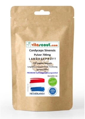 VITASCOUT_COM CORDYCEPS 700mg - 720 Kapseln - vegan - Pilzpulver aus dem Mycel - Vitalpilz