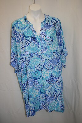 Lilly Pulitzer Leland Cover Up Turquoise Oasis Half Shell Blue #000683 Sz S NWT