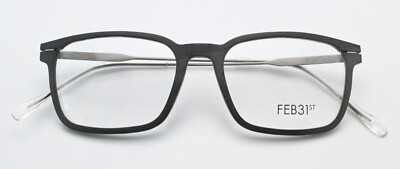 FEB31ST Eyeglasses ROB P00008 Silver Grey Brown Wood Rectangular Square Ultra...
