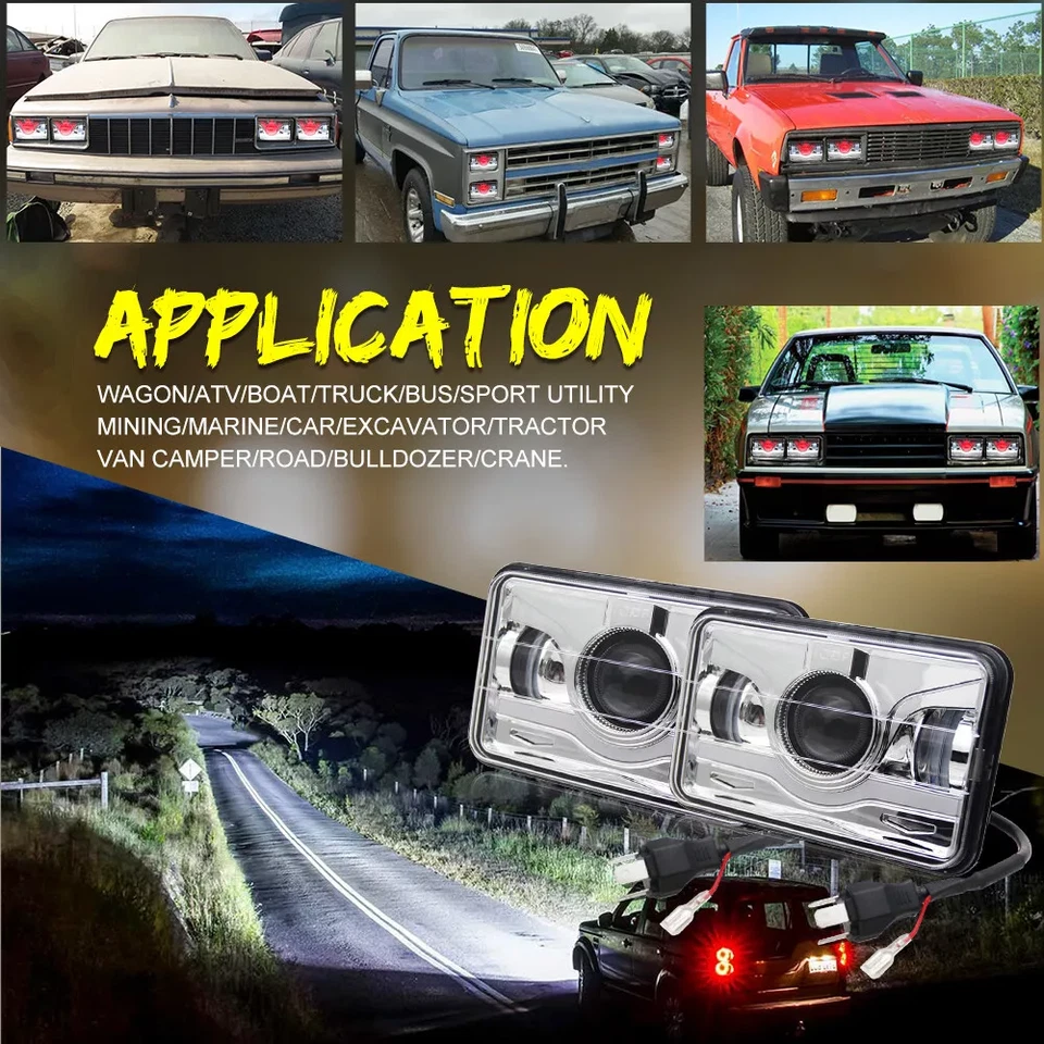 for Kenworth Freightliner FLD120 FLD112 4pcs 4x6" LED Headlights Hi/Lo Halo Beam - Image 4 of 4