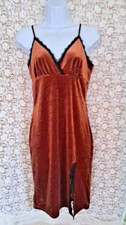 Forever 21 Slip Dress Sm Brown Crushed Velvet Black Lace Trim Adjustable Straps