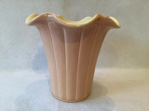 Redwing Vintage Salmon Colored Vase, 7.5 Inches Tall Collectible MCM Pottery