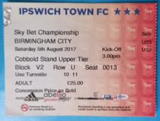 IPSWICH TOWN v BIRMINGHAM CITY 2017-18 CHAMPIONSHIP MATCH TICKET