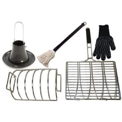 Vision Grills Smoking Accessory Kit -Grill Basket, Rib Rack, Roaster, Mop, Glove