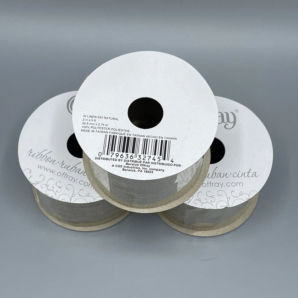 Offray Ribbon Lot Of 3 Brown Linen Polyester Ribbon In Natural 2in X 9ft - Image 3 of 4