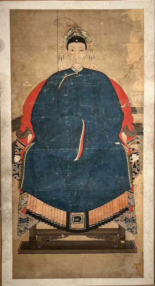 Ancestro retrato de mujer de la corte, dinastía Qing 1840-1860 Foto 2 de 4