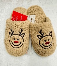 Wondershop Christmas Reindeer Happy Face Fleece Scuff Slippers Childs' Sz 11-13