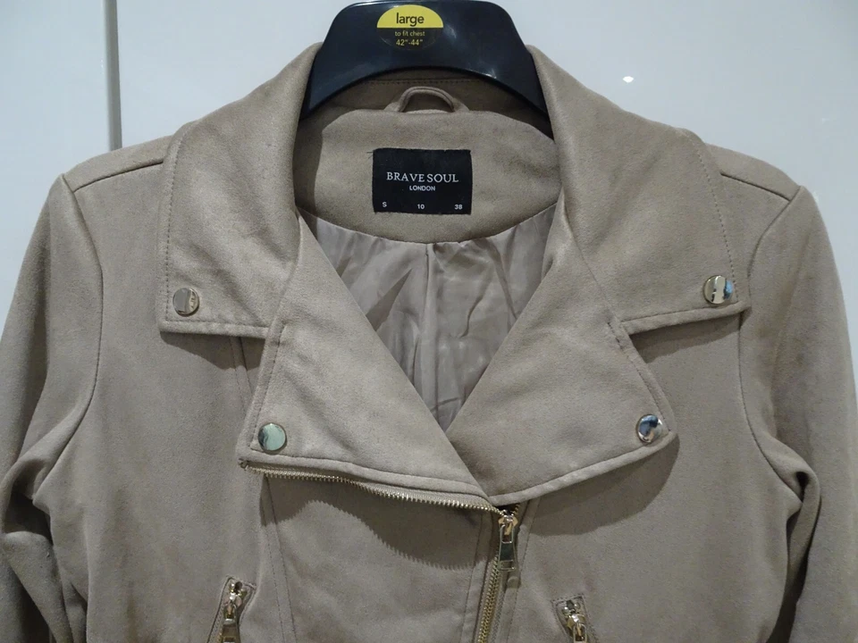 Brave Soul Camel Brown Short Biker Style Jacket Occasion Casual Size 10 - Image 3 of 4