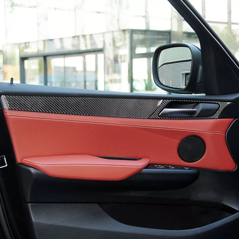 Cubierta de panel de puerta interior de fibra de carbono roja 8 piezas para BMW X3 F25 X4 F26 11-17 Foto 3 de 4