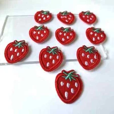 Red Strawberry Embroidered iron on Patch 1 1/8 x 1 inch 1 pcs