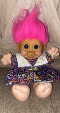 Vintage Russ Berrie 12" Troll Plush Soft Body Girl Doll Original Dress Pink Hair