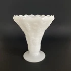 Vintage White Milk Glass Grape Vine Fluted Pedestal Flower Vase