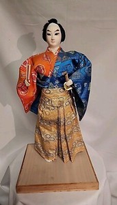 Vintage Yamaha Kyugetsu Japanese Doll in Traditional Kimono w/ Base 17"