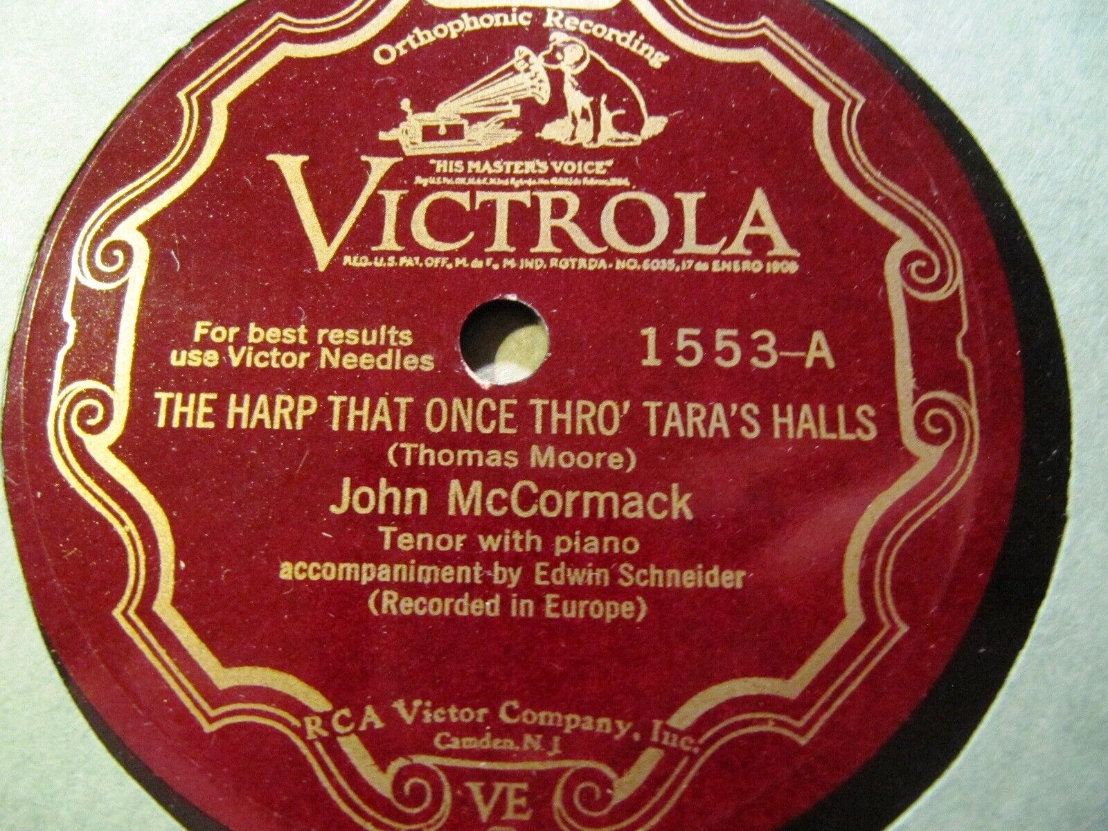 1930 John McCormack IRISH Garden Where The Praties Grow/ Harp thro Tara's Hall