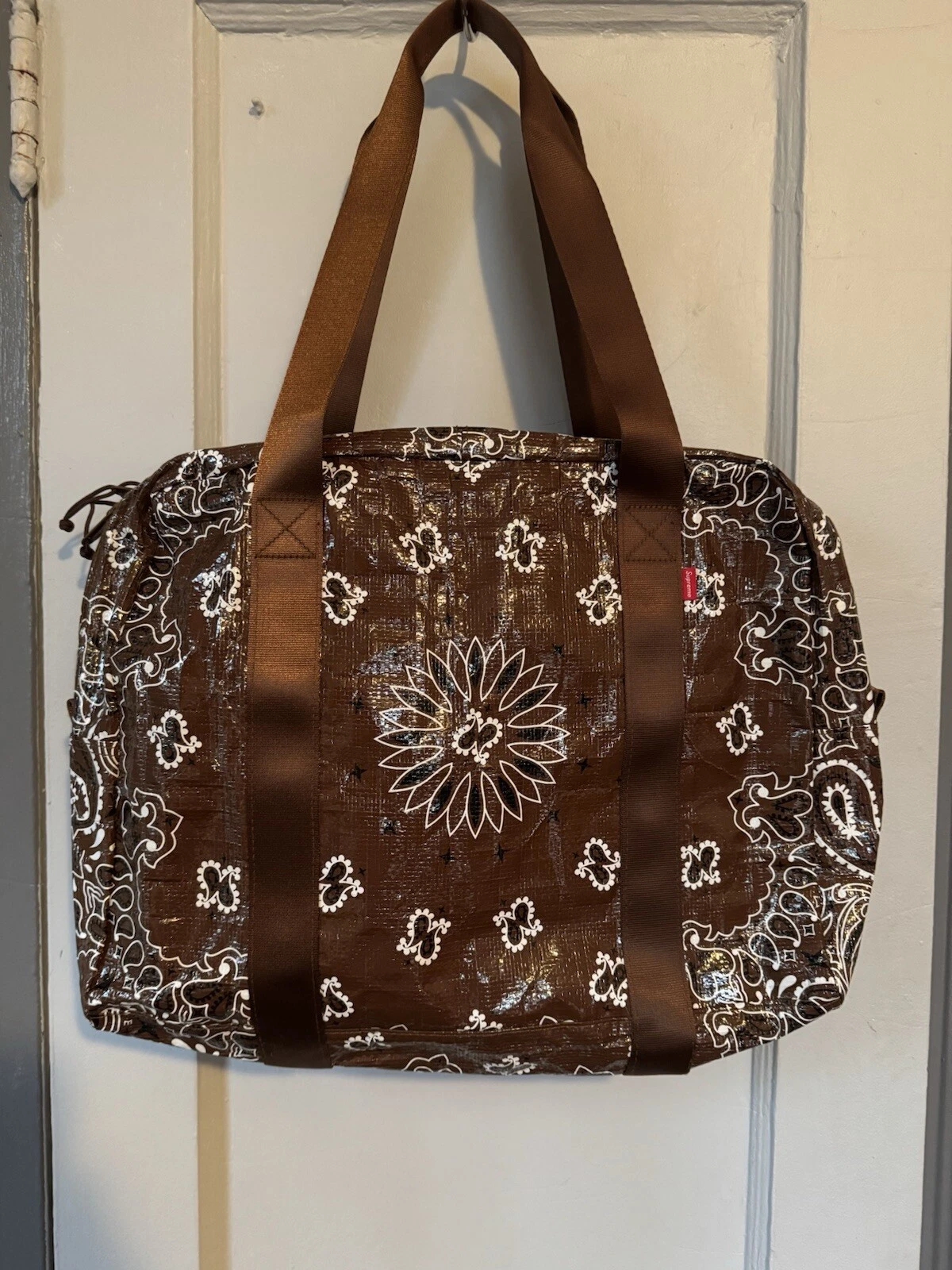 Sac de sport, fourre tout grand bandana nylon logo boîte marron suprême