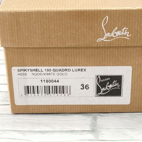 Christian Louboutin Spiky Shell 100 Bombas Oro Blanco Tachuelas Talla 6 EE. UU. Excelente - Imagen 18 de 19