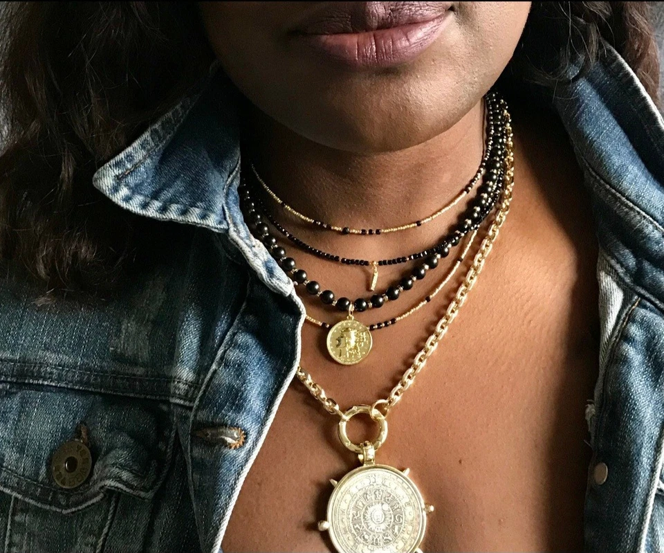 Золотая заполненная цепочка ожерелье антикварная монета медальон винтажный негабаритный монета подвеска - Изображение 3 из 4