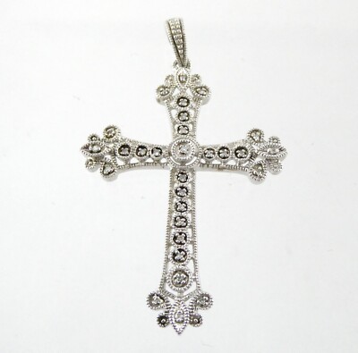 ISP Sterling Silver Natural Melee Diamond Studded Cross Pendant 925 4.9g