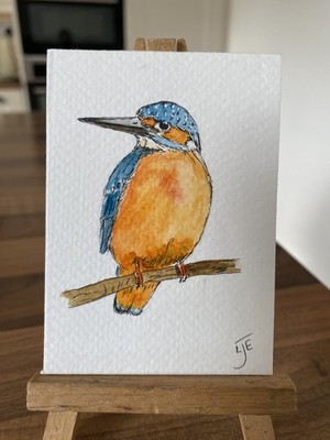 ORIGINAL (kein Druck!) ACEO Miniatur Gemälde: Eisvogel von Lisa EVANS