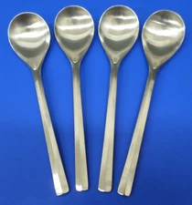 4 - Dansk PARALLEL DIAMOND Satin 18/8 Stainlesss Japan Flatware OVAL SOUP SPOONS