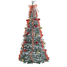 SINT 6ft Artificial Pre-Decorated Lighted Popup Christmas Tree – Gold & Red