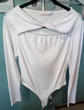 Shoe Dazzle Size Large Long Sleeve Thong Bodysuit White