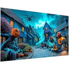 Large Halloween Diamond Painting Kit - Epic Pumpkin Ghost Battle in Haunted Comm