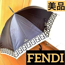 FENDI Zucca Long Umbrella FF Logo Gold Handle Rare Vintage Authentic