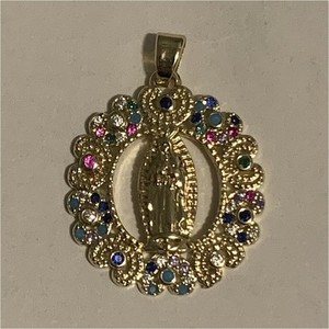Authentic Brand new Gold PLATED Tone Religious Oval Medal Pendant with Multicolor Accents
