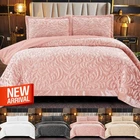 Velvet Quilted Bedspread Bed Throw & Pillow Shams Double King Super King Size