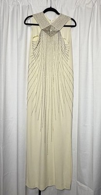 RARE VINTAGE Adele Simpson Egyptian Revival Sequin Cream Maxi Gown. Small.