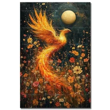 MYSTICAL PHOENIX ART PRINT, Fantasy Moon Poster, Gothic Fire Bird Home Decor
