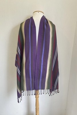 Y7# Paul Smith Multicolor Striped Scarf Shawl Wrap Purple Green Beige Italy Made