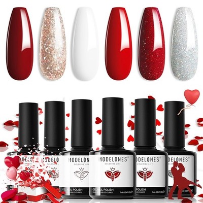 Modelones Gel Nagellack, 6 Farben rot weiß 7 ml (1er Pack), max. 