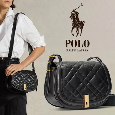 NP~800$ Polo ID Ralph Lauren Designer Handtasche Leder schwarz gold Satteltasche - Bild 1 von 4