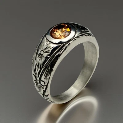 925 Sterling Silver Citrine Yellow Gemstone Signet Ring for Men - Image 1 of 4