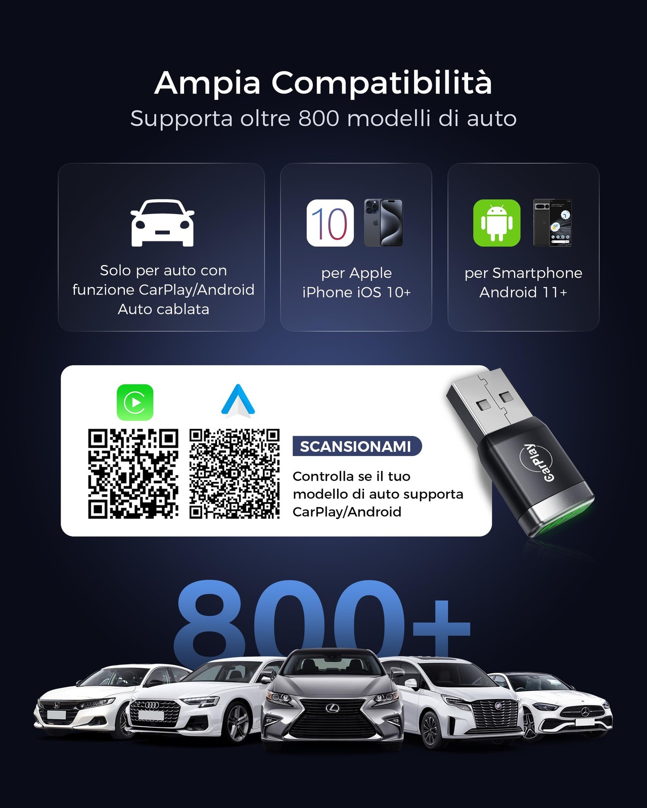 Adattatore CarPlay Android Auto Wireless GPS Bluetooth 5.3 WIFI 6 - Miniatura 10