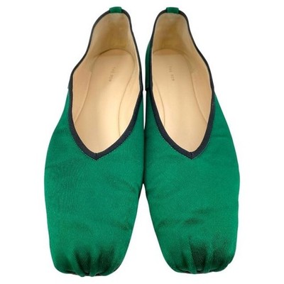 THE ROW Satin Ballet Flats Green Size 36 Ballerina Shoes Slip-On