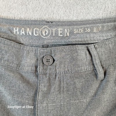 Hang Ten Board Shorts Men 36X11 Gray Stripe Sport Bermuda Stretch Performance 