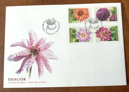 SWEDEN DAHLIA FLOWERS COMPLETE COMPLETE SET 2008 FDC + INFO CARD UNADDR