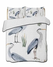 Sea Bird Seabird Heron on White Queen Quilt Bedding Set,Summer Quilt Lightwei...