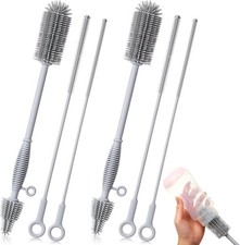 6 Pcs Silicone Cleaning Brush Kit Grey Baby Bottle Brush and Straw Cleaner Set D