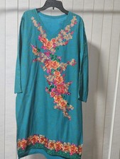 Blue Indian Pakistani Kurta Dress Women's Size Medium Kameez Embroidery 1 Piece