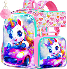 3Pcs Unicorn Backpack for Girls, 16" School Backpacks Set for Elementary Prescho