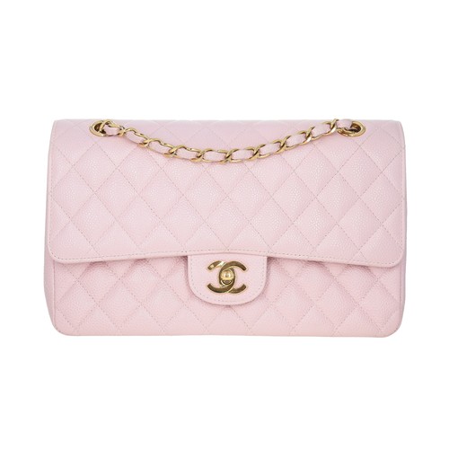 Chanel Quilted Pebbled Calfskin Classic Double Flap Medium Blush Pink
