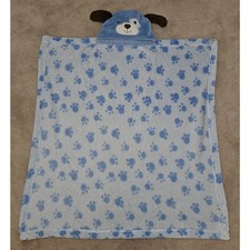 Baby Gear Blue Puppy Dog Fleece Hooded Baby Blanket Paw Prints 30x30 flaw 2013
